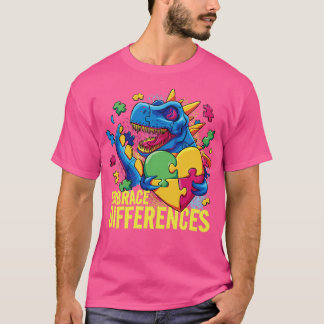 Autism Embrace Differences Dinosaur TRex Kids Cut  T-Shirt