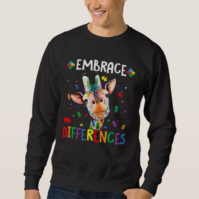 Autism Embrace Differences Giraffe Puzzle Autism A Sweatshirt (Front)