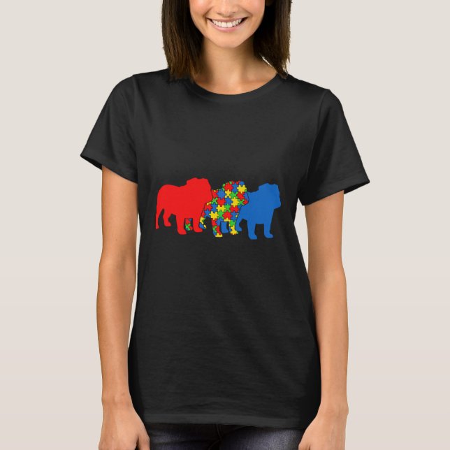 Autism English Bulldog Dog Autism Awareness Puppy T-Shirt (Front)