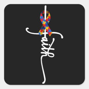 Autism Faith Cross Autism Autistic Funny Autism Aw Square Sticker