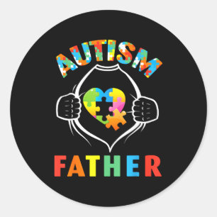 Autism Father Superhero Puzzle Heart Awareness Sup Classic Round Sticker