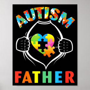 Autism Father Superhero Puzzle Heart Awareness Sup Poster
