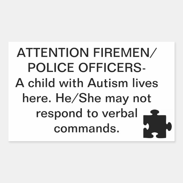 Autism Fire/Emergency Safety Stickers (Front)