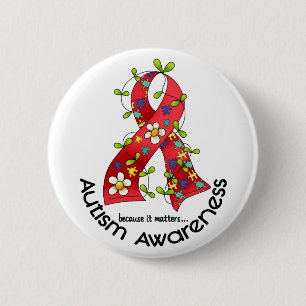 AUTISM Flower Ribbon 1 6 Cm Round Badge