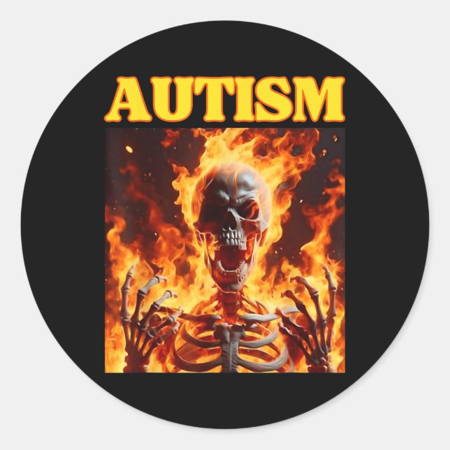 Autism Funny Cringe Hard Skeleton Meme Flames  Classic Round Sticker (Front)
