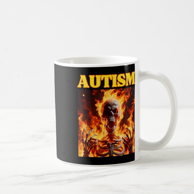 Autism Funny Cringe Hard Skeleton Meme Flames  Coffee Mug (Right)