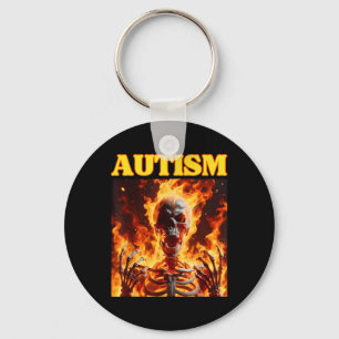 Autism Funny Cringe Hard Skeleton Meme Flames Key Ring