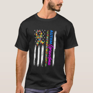 Autism Grandma American Flag Puzzle Ribbon Support T-Shirt