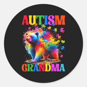 Autism grandma autism awareness day bear puzzle classic round sticker