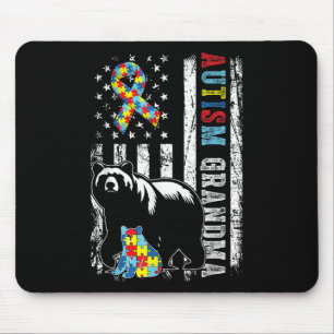 Autism Grandma Bear With Puzzles & Usa Flag Di Mouse Pad