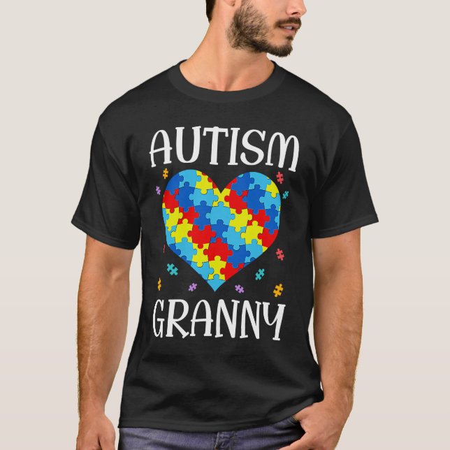 Autism Granny Matching Family Heart Autism Awarene T-Shirt (Front)