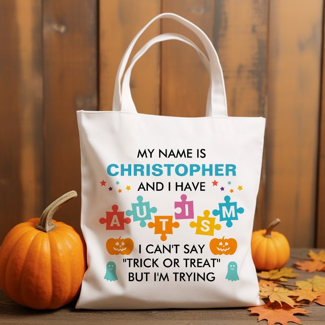 Autism Halloween Trick Or Treat Personalised Name Tote Bag (Creator Uploaded)