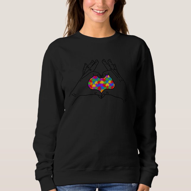 autism hands heart valentine s day autism awarenes sweatshirt (Front)