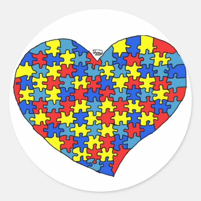 Autism Heart Classic Round Sticker (Front)