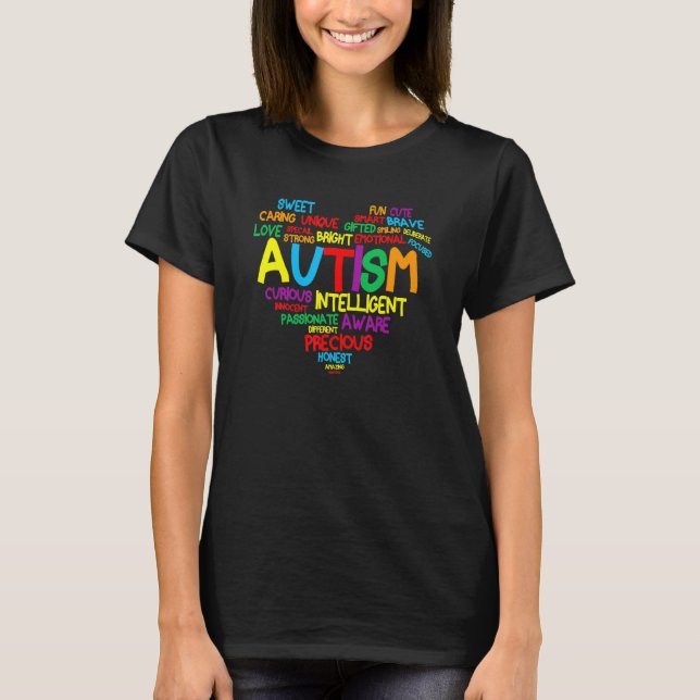 Autism Heart Proud Autism Mum  Family Autism Aware T-Shirt (Front)