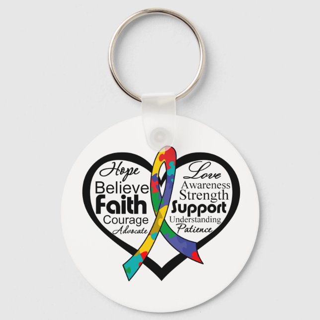 Autism Heart Ribbon Collage Key Ring (Front)