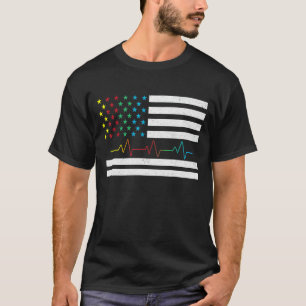 Autism Heartbeat American Flag Ribbon Colours Awar T-Shirt