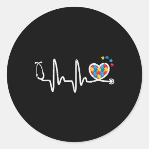 Autism Heartbeat Stethoscope Nurse Awareness Scrub Classic Round Sticker