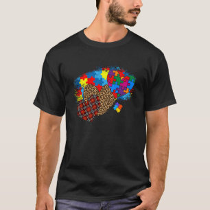 Autism Hearts Leopard Plaid Autism Awareness Men W T-Shirt