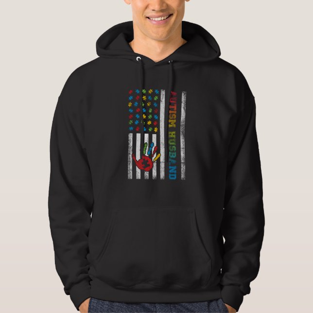 Autism Husband American Flag Autism Awareness Hoodie (Front)