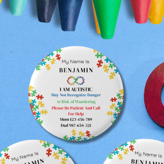 Autism ID Child or Adult Medical Alert 3 Cm Round Badge