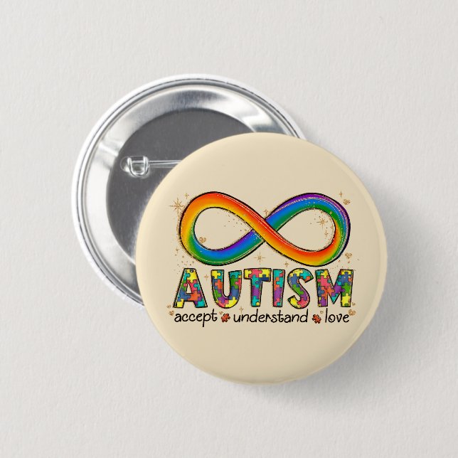 Autism Infinity Symbol Accept, Understand, Love 6 Cm Round Badge (Front & Back)