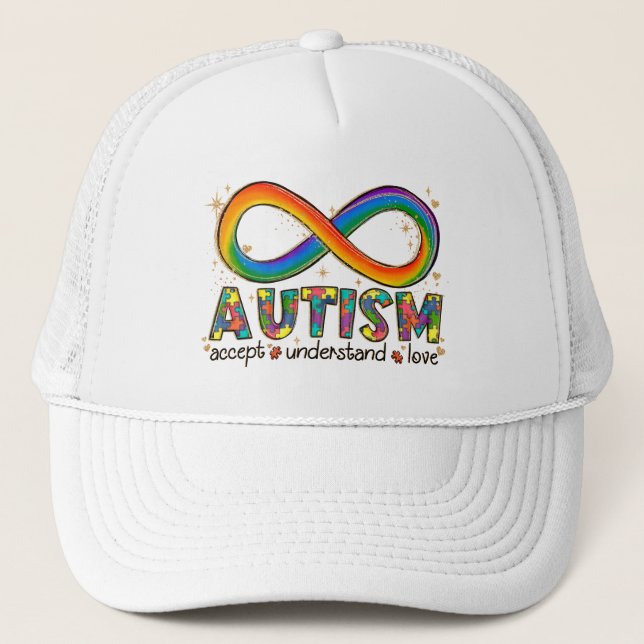 Autism Infinity Symbol Accept, Understand, Love Trucker Hat (Front)