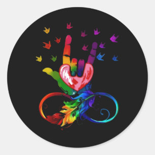 Autism Infinity Symbol Asl Hand Sign Language Teac Classic Round Sticker