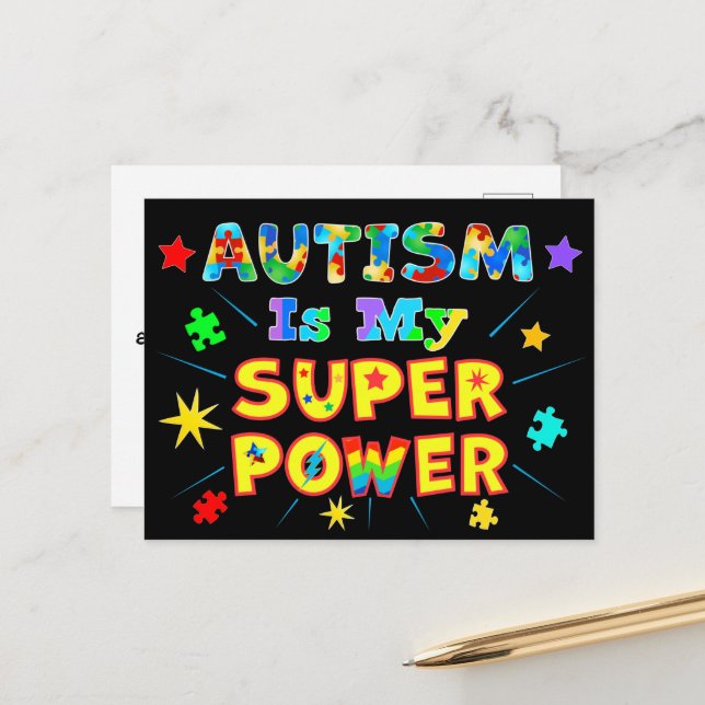 Autism Is My Super Power Postcard (Front/Back In Situ)
