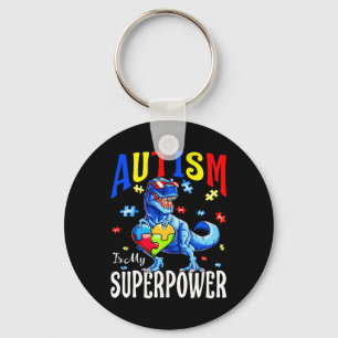 Autism Is My Superpower Autism Awareness Dinosaur Key Ring