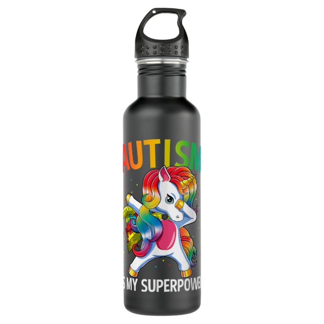Autism Is My Superpower Dabbing Unicorn 1422 710 Ml Water Bottle (Front)