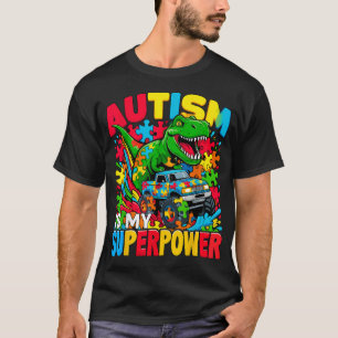  Autism Is My Superpower Dino Boys Monster Truck T-Shirt