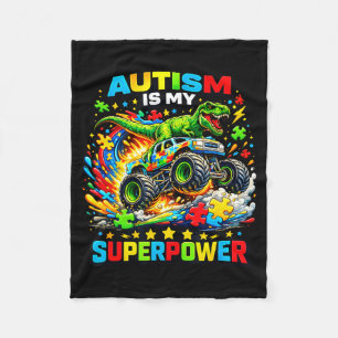 Autism is my superpower dino t rex monster truck fleece blanket