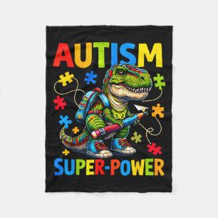 Autism is my superpower dino t rex puzzle fleece blanket