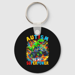 Autism Is My Superpower Dino Truck Autism Awarenes Key Ring