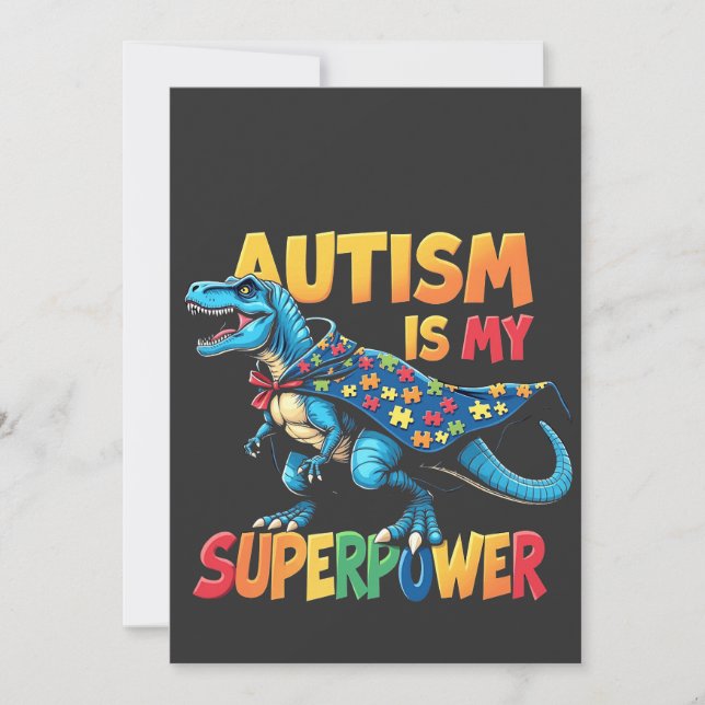 Autism Is My Superpower Dinosaur Autism Awareness Save The Date (Front)