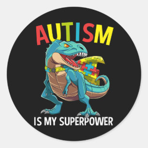 Autism Is My Superpower Dinosaur Puzzle Piece  Classic Round Sticker
