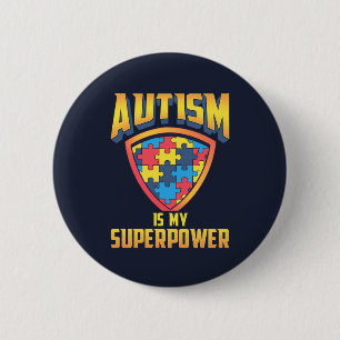 Autism Is My Superpower Gold Red Blue Puzzle 6 Cm Round Badge