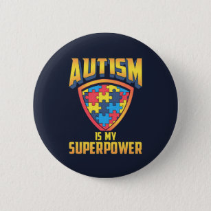 Autism Is My Superpower Gold Red Blue Puzzle 6 Cm Round Badge