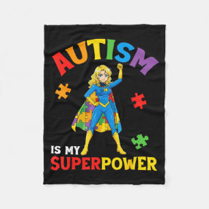 Autism Is My Superpower Superhero Anime Girl Puzzl Fleece Blanket