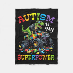 Autism Is My Superpower Trucker Dinosaur Roaring S Fleece Blanket