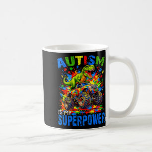 Autism is Superpower Dino T Rex Monster Truck Kids Coffee Mug