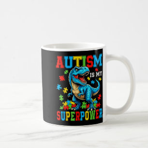 Autism is Superpower Dino T-Rex Monster Truck Kids Coffee Mug