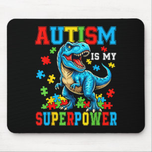 Autism is Superpower Dino T-Rex Monster Truck Kids Mouse Pad