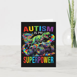 Autism is Superpower Dinosaur T Rex Truck Puzzle Card