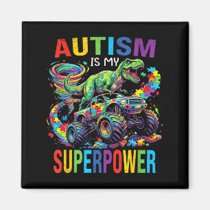 Autism is Superpower Dinosaur T Rex Truck Puzzle Magnet