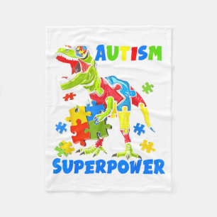 Autism is Superpower Dinosaur Trex Puzzle Autism Fleece Blanket