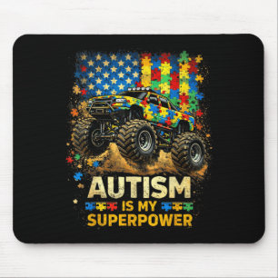 Autism is Superpower T Rex Monster Truck Men Kids Mouse Pad