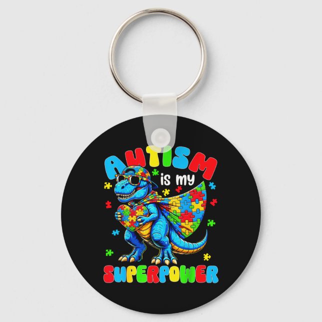 Autism is Superwer Dinosaur Puzzle Autistic Men Key Ring (Front)