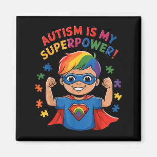 Autism is Superwer Shirt Rainbow Superhero Kid Magnet